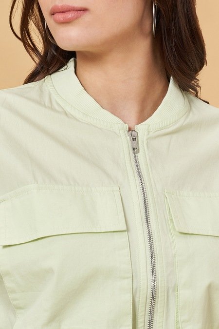 People Light Green Solid Casual Half Sleeves Round Neck Women Boxy Shirt - Image 2