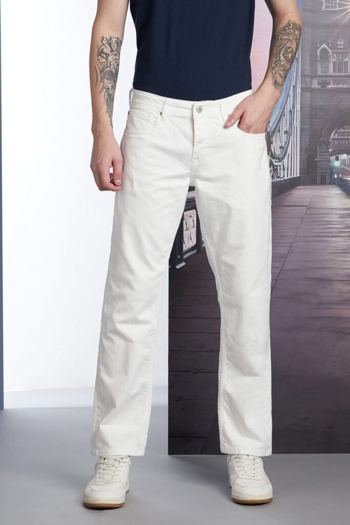 Lee Cooper White Solid Full Length Casual Men Straight Fit Jeans