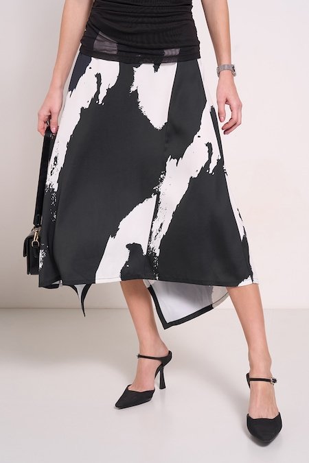Annabelle Black Printed All - Over Calf Length Formal Women Regular Fit Skirt