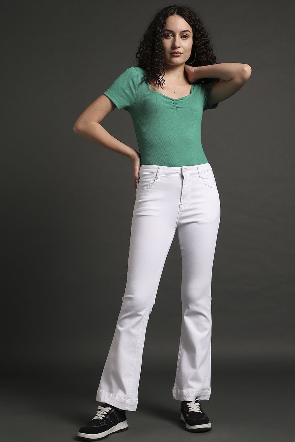 Lee Cooper White Solid Full Length Casual Women Flared Jeans - Image 3