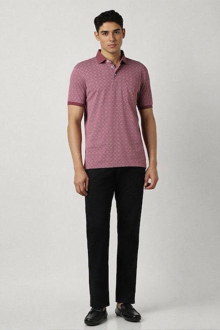Van Heusen Mauve Printed Formal Half Sleeves Polo Collar Men Regular Fit T-Shirt - Image 2