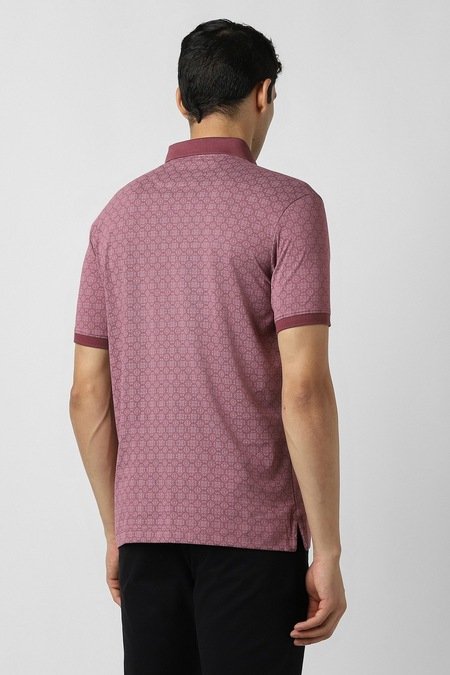 Van Heusen Mauve Printed Formal Half Sleeves Polo Collar Men Regular Fit T-Shirt - Image 3