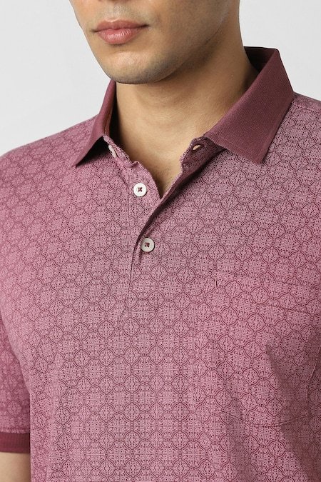 Van Heusen Mauve Printed Formal Half Sleeves Polo Collar Men Regular Fit T-Shirt - Image 5