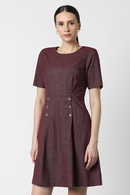 Van Heusen Maroon Textured Formal Women Regular Fit Dress
