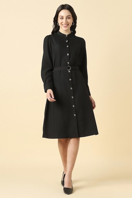 Allen Solly Black Solid Formal Women Regular Fit Dress