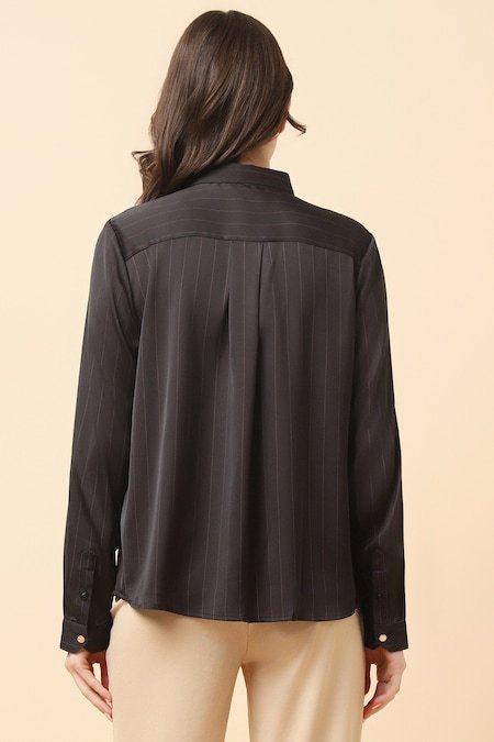 Allen Solly Black Textured Formal Full Sleeves Shirt Collar Women Regular Fit Formal Shirt - Image 3