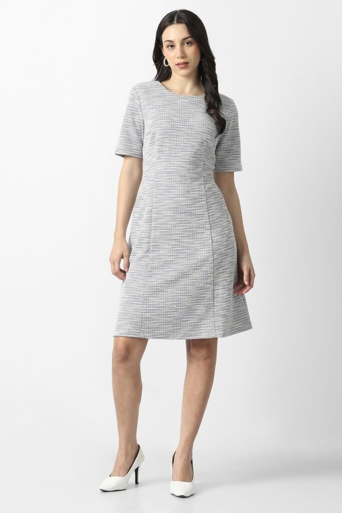 Van Heusen Grey Textured Formal Women Regular Fit Dress