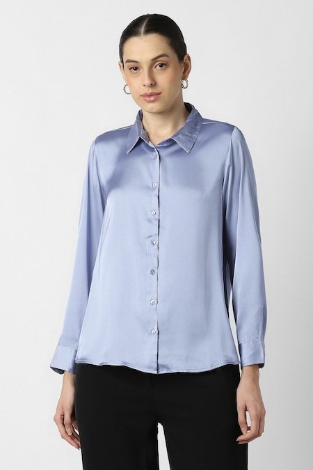 Van Heusen Light Blue Solid Formal Full Sleeves Shirt Collar Women Regular Fit Formal Shirt