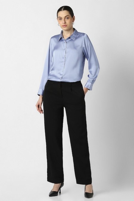 Van Heusen Light Blue Solid Formal Full Sleeves Shirt Collar Women Regular Fit Formal Shirt - Image 2