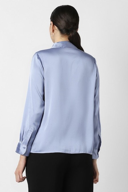 Van Heusen Light Blue Solid Formal Full Sleeves Shirt Collar Women Regular Fit Formal Shirt - Image 3