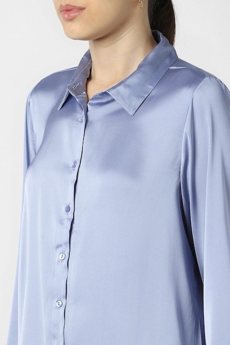 Van Heusen Light Blue Solid Formal Full Sleeves Shirt Collar Women Regular Fit Formal Shirt - Image 5