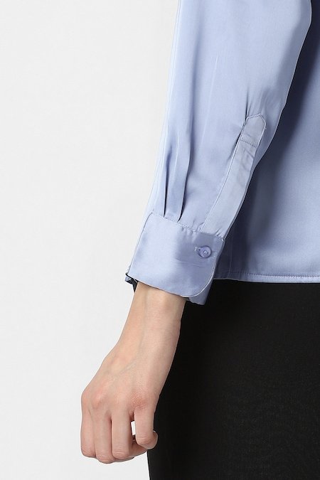Van Heusen Light Blue Solid Formal Full Sleeves Shirt Collar Women Regular Fit Formal Shirt - Image 6