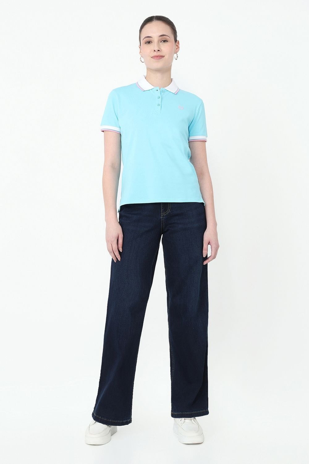 Kraus Navy Solid Full Length Casual Women Wide Leg Jeans - Image 2