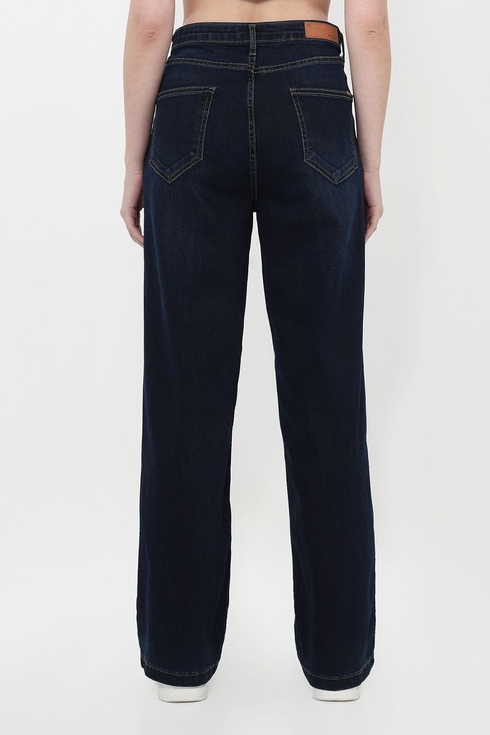 Kraus Navy Solid Full Length Casual Women Wide Leg Jeans - Image 4