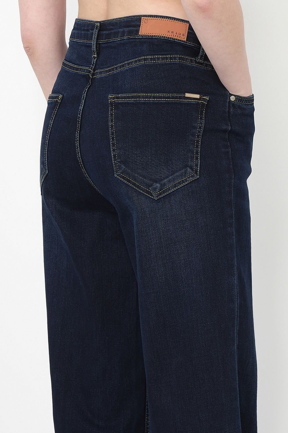 Kraus Navy Solid Full Length Casual Women Wide Leg Jeans - Image 8