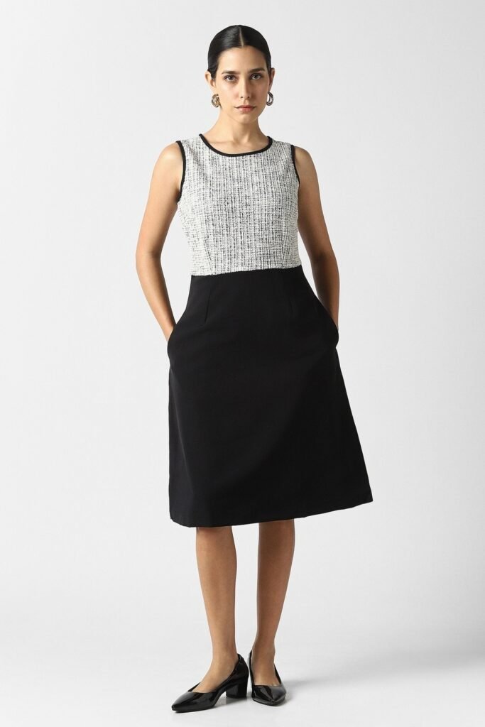 Van Heusen Off White Printed Knee Length Formal Women Regular Fit Dress