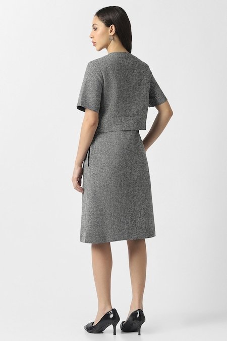 Van Heusen Light Grey Textured Knee Length Formal Women Regular Fit Dress - Image 3