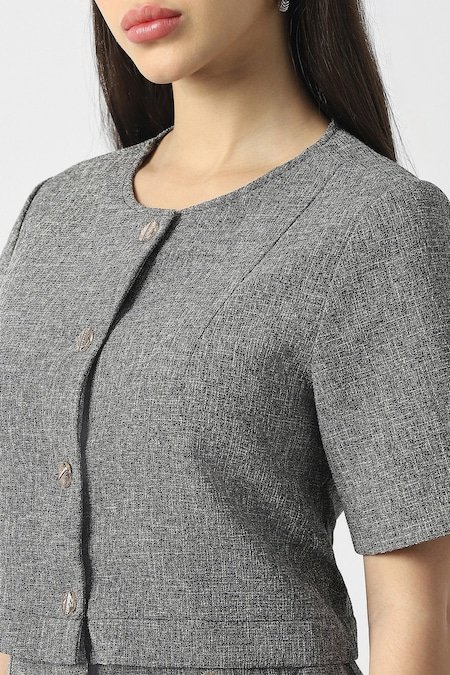 Van Heusen Light Grey Textured Knee Length Formal Women Regular Fit Dress - Image 5