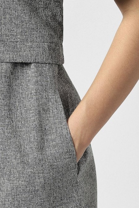 Van Heusen Light Grey Textured Knee Length Formal Women Regular Fit Dress - Image 6
