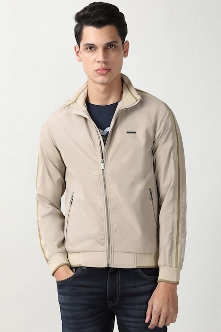 Peter England Beige Solid Casual Full Sleeves Men Regular Fit Jacket
