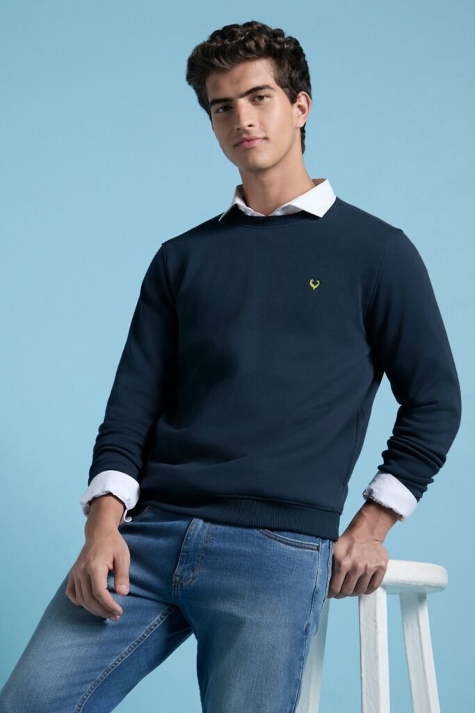 Allen Solly Navy Solid Casual Full Sleeves Men Regular Fit Sweatshirt