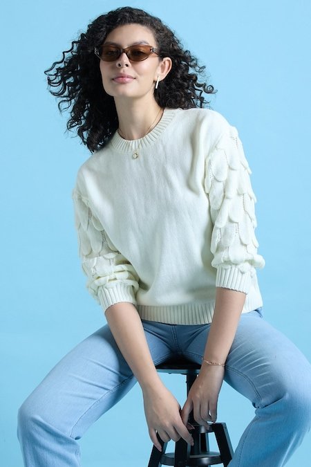 Allen Solly White Solid Casual Full Sleeves Round Neck Women Regular Fit Sweater