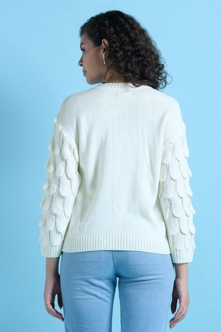 Allen Solly White Solid Casual Full Sleeves Round Neck Women Regular Fit Sweater - Image 3