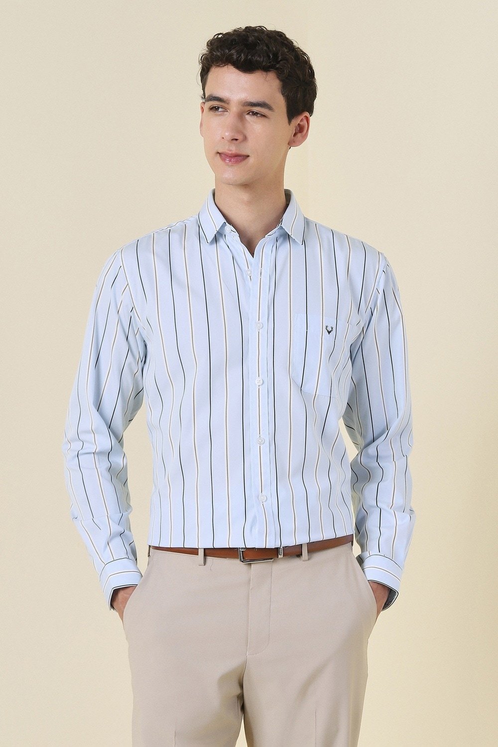 Allen Solly Light Blue Striped Formal Full Sleeves Shirt Collar Men Slim Fit Formal Shirt