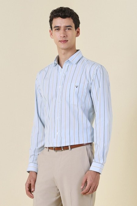 Allen Solly Light Blue Striped Formal Full Sleeves Shirt Collar Men Slim Fit Formal Shirt - Image 4