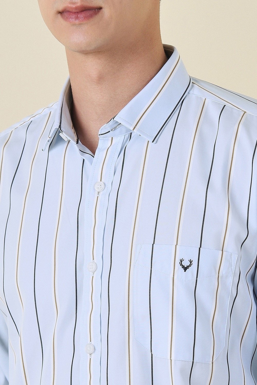 Allen Solly Light Blue Striped Formal Full Sleeves Shirt Collar Men Slim Fit Formal Shirt - Image 5