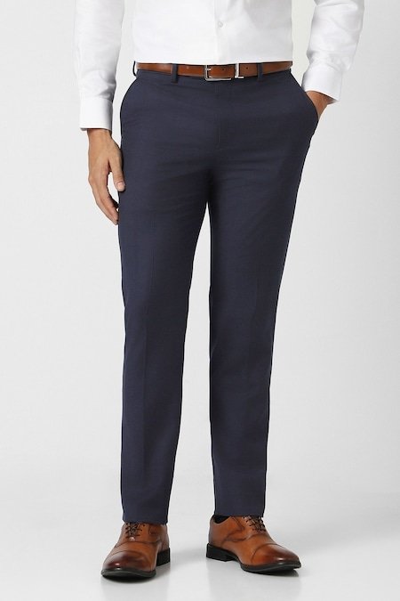 Van Heusen Navy Textured Formal Men Slim Fit Formal Trouser