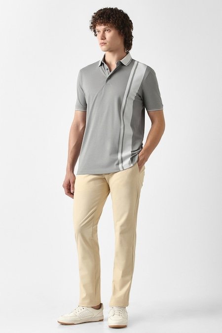 Van Heusen Medium Grey Textured Formal Half Sleeves Polo Collar Men Regular Fit T-Shirt - Image 2