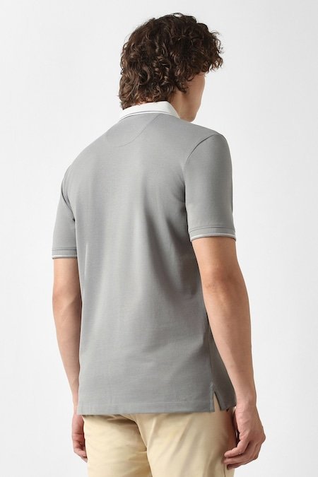 Van Heusen Medium Grey Textured Formal Half Sleeves Polo Collar Men Regular Fit T-Shirt - Image 3
