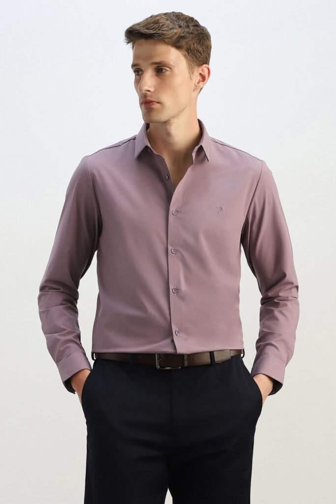 Allen Solly Mauve Solid Formal Full Sleeves Shirt Collar Men Slim Fit Formal Shirt