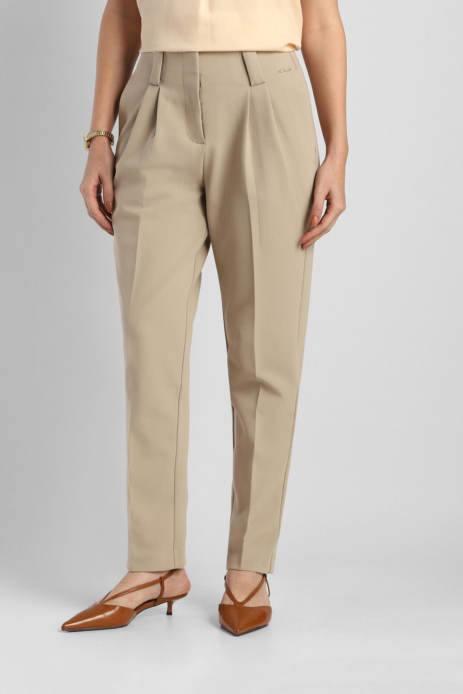 Van Heusen Beige Women Solid Slim Fit Trousers