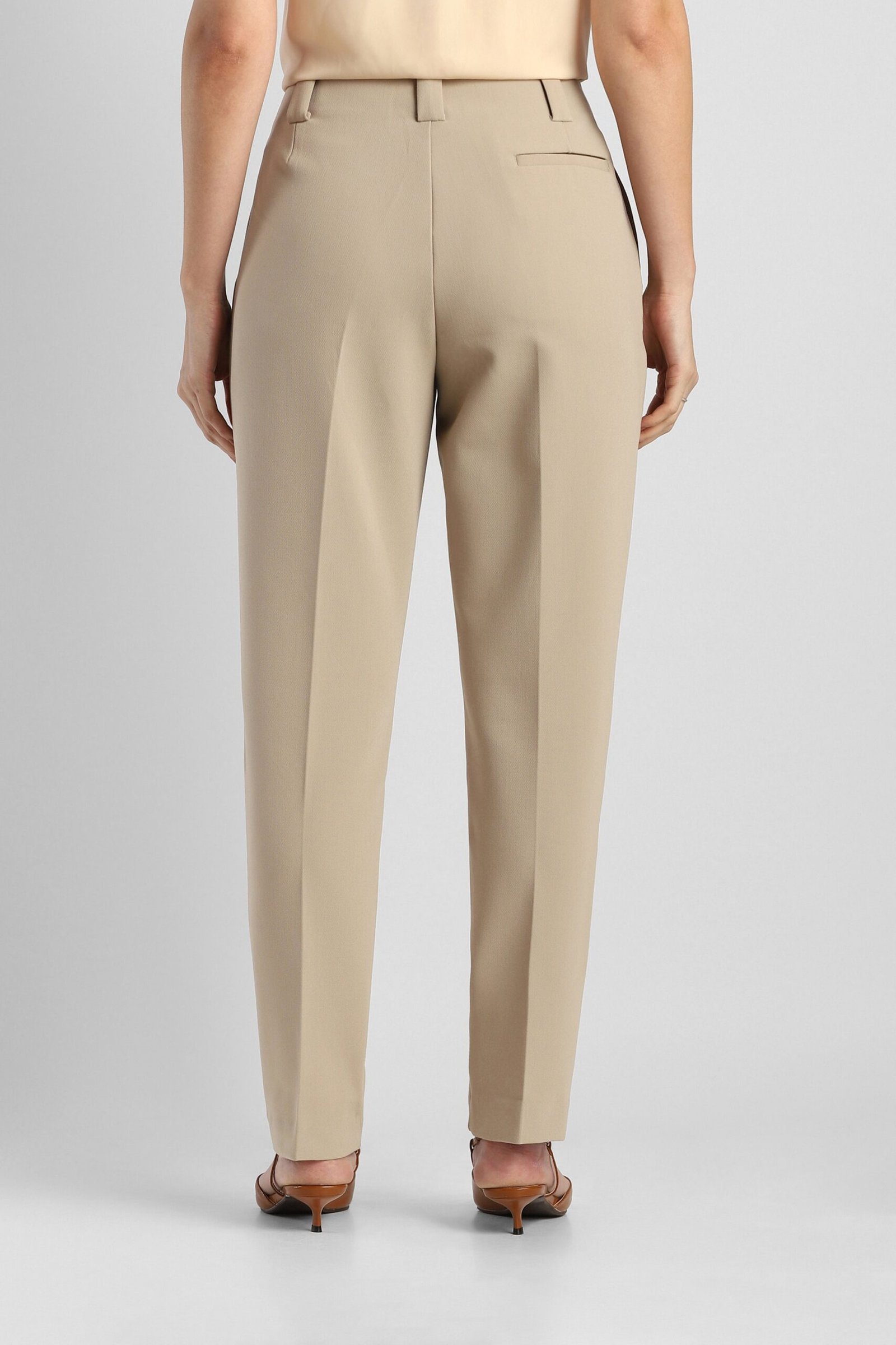 Van Heusen Beige Women Solid Slim Fit Trousers - Image 2