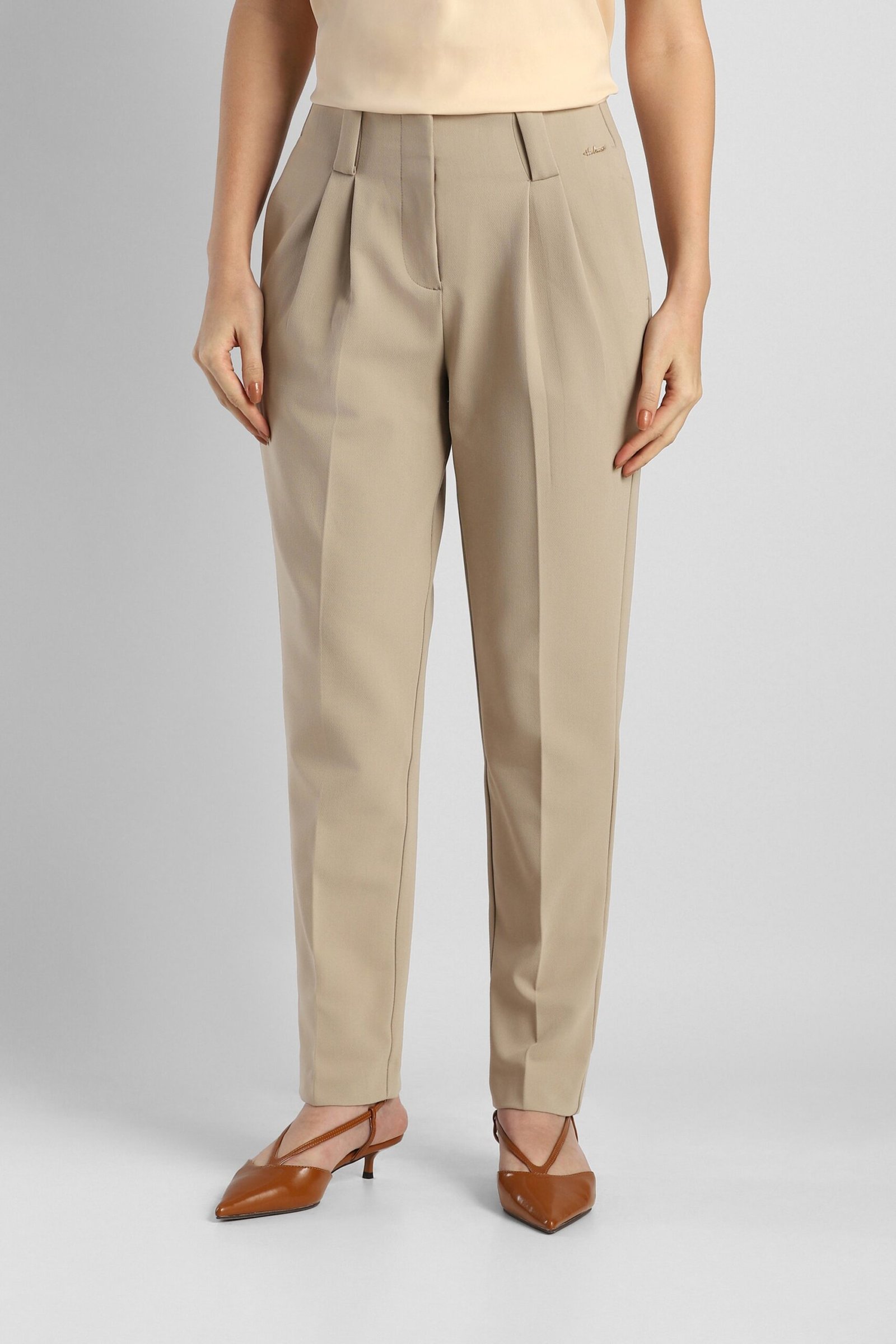 Van Heusen Beige Women Solid Slim Fit Trousers - Image 3
