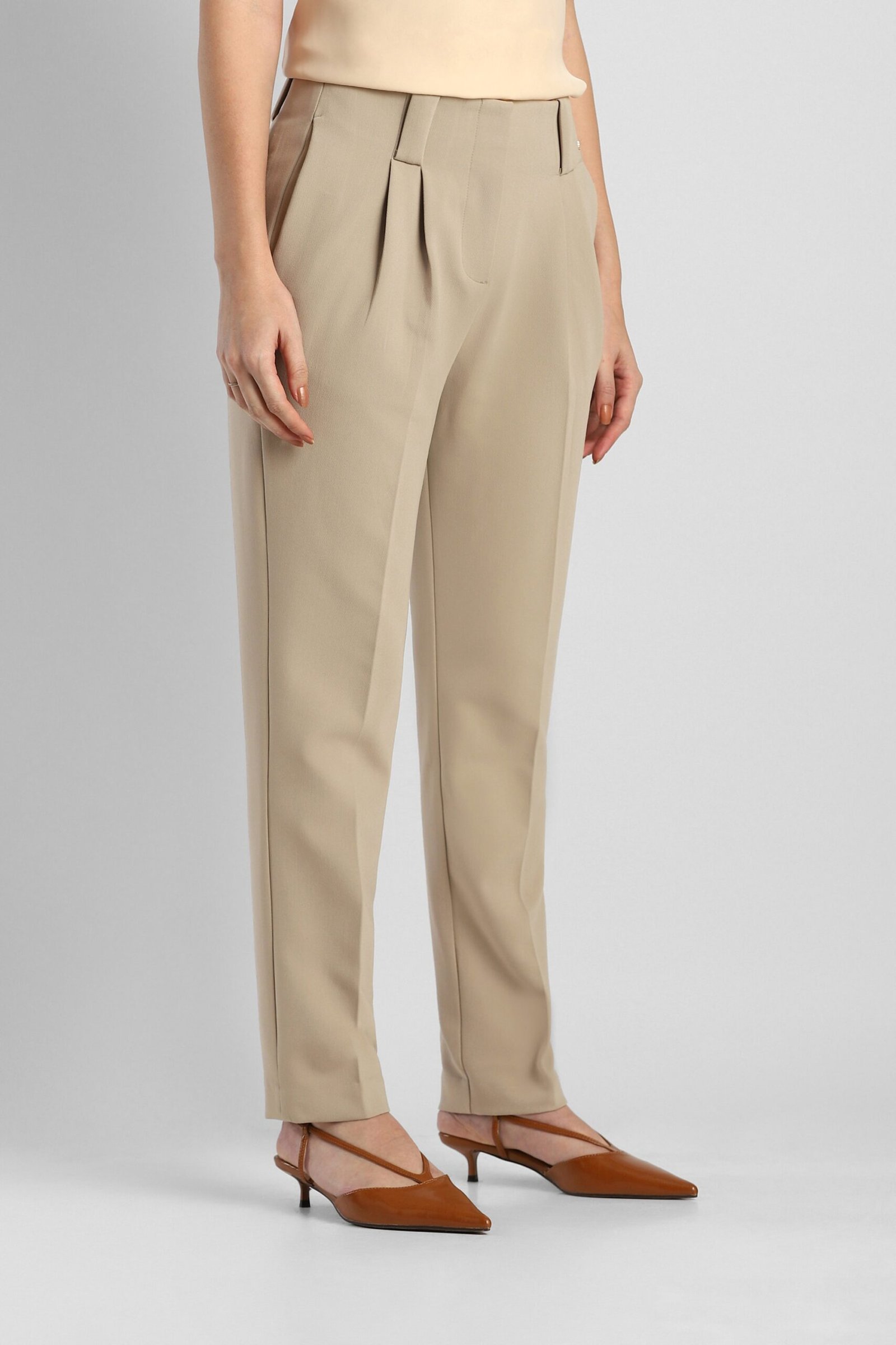 Van Heusen Beige Women Solid Slim Fit Trousers - Image 4