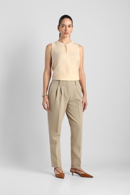 Van Heusen Beige Women Solid Slim Fit Trousers - Image 5