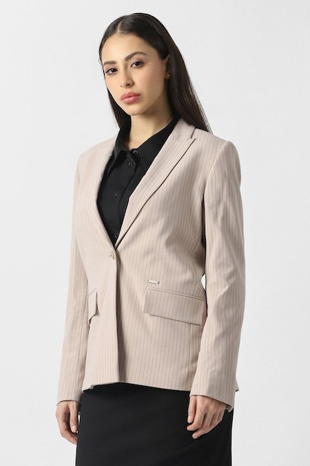 Van Heusen Beige Women Striped Regular Fit Blazer - Image 3