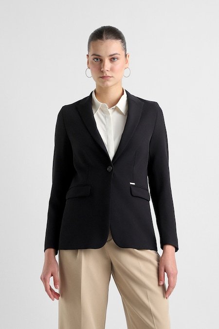 Van Heusen Black Women Solid Regular Fit Blazer