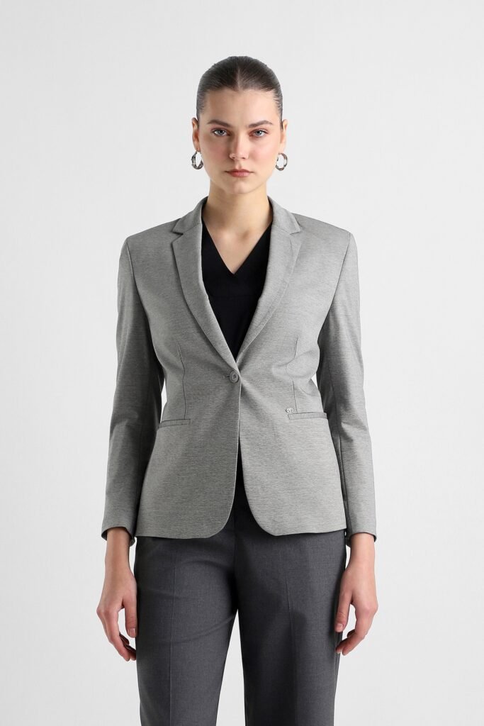 Van Heusen Medium Grey Women Solid Regular Fit Blazer