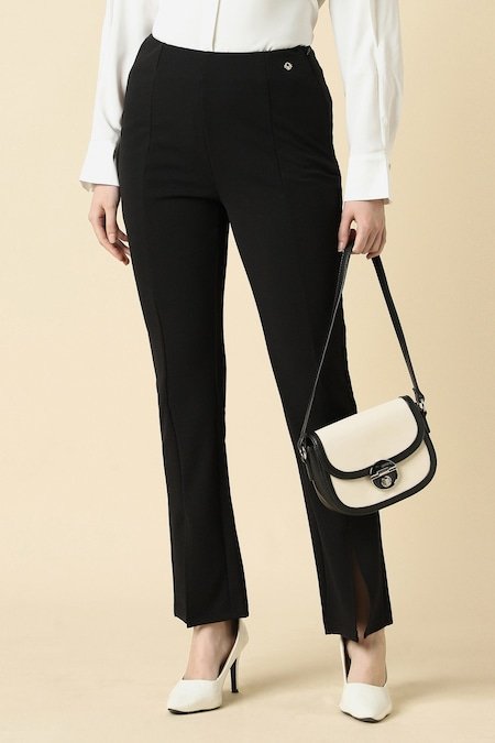 Allen Solly Black Women Solid Regular Fit Trousers