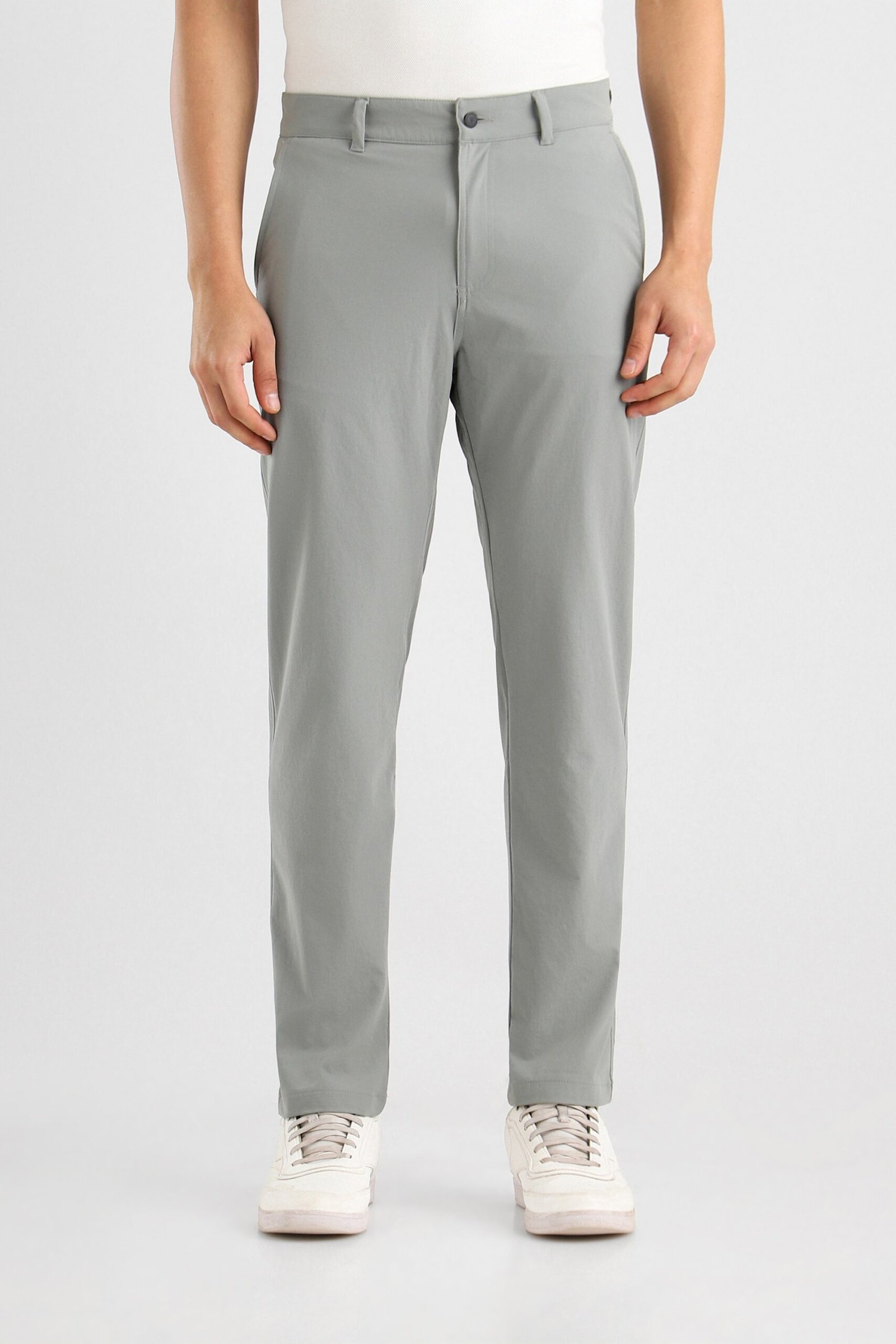 Van Heusen Light Grey Men Solid Relaxed Fit Chinos