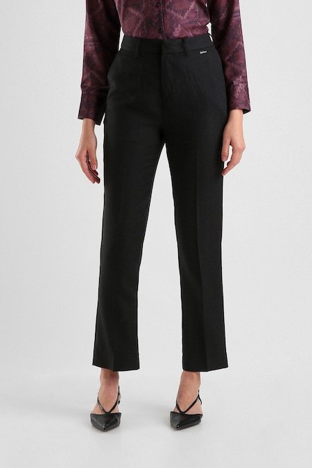 Van Heusen Black Women Solid Straight Fit Trousers