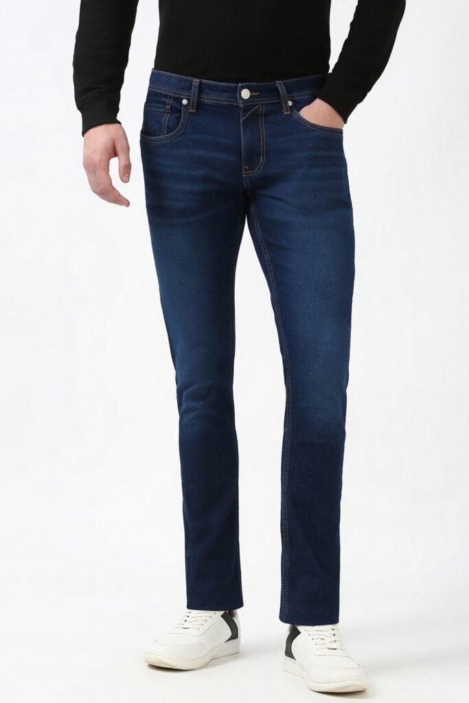 PE Casual Navy Solid Full Length Casual Men Skinny Fit Jeans