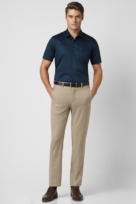 Peter England Navy Solid Formal Half Sleeves Shirt Collar Men Regular Fit Formal Shirts