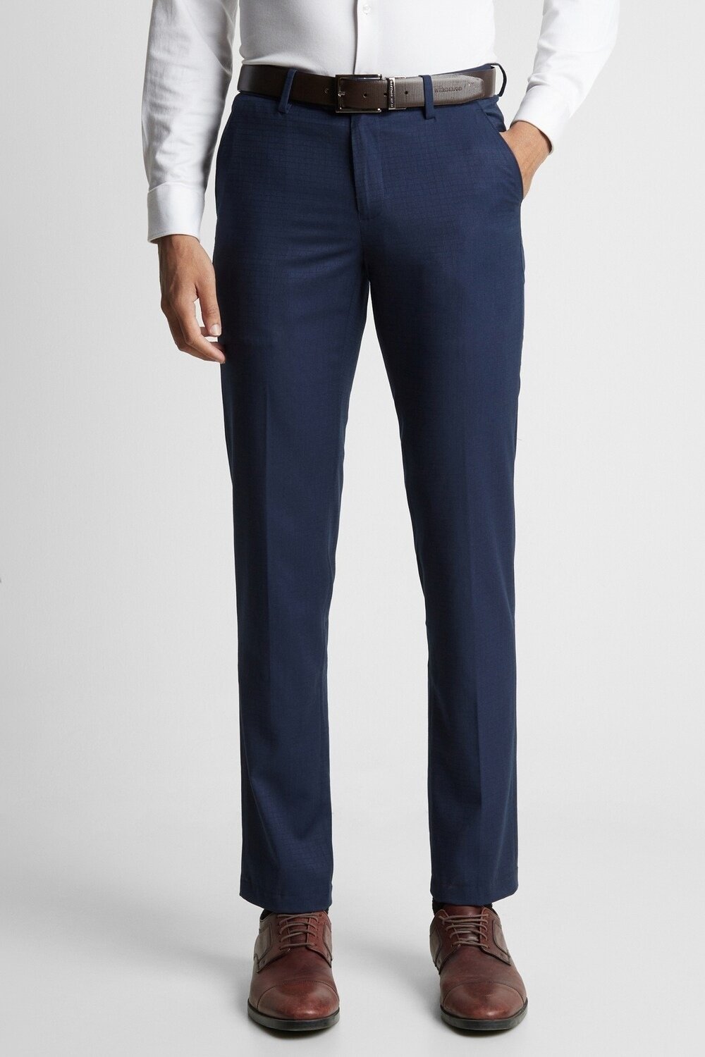 Peter England Medium Blue Checked Ankle Length Formal Men Slim Fit Formal Trousers - Image 2