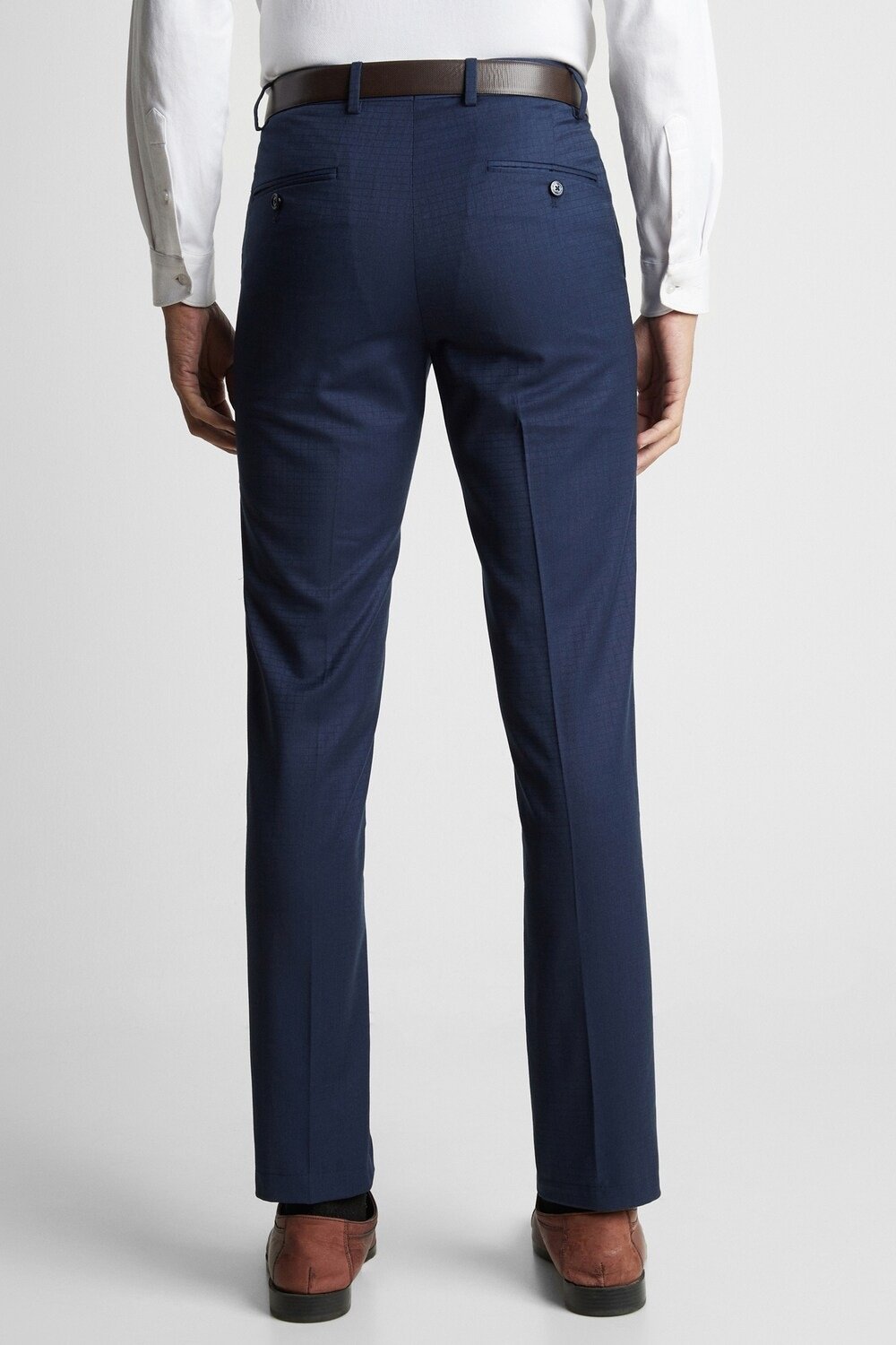 Peter England Medium Blue Checked Ankle Length Formal Men Slim Fit Formal Trousers - Image 3