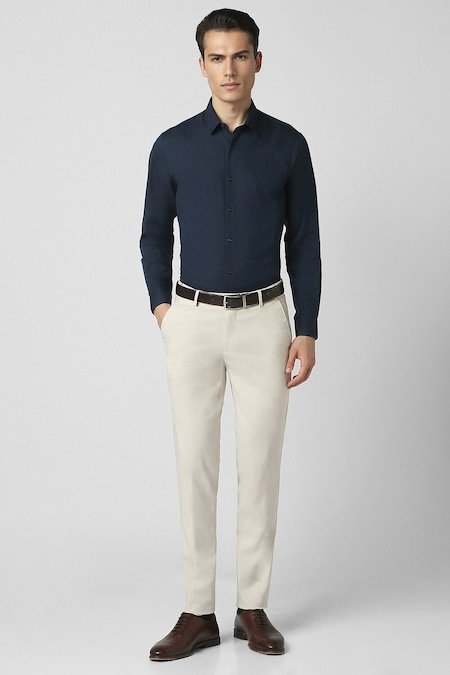 Peter England Navy Solid Formal Full Sleeves Shirt Collar Men Slim Fit Formal Shirts